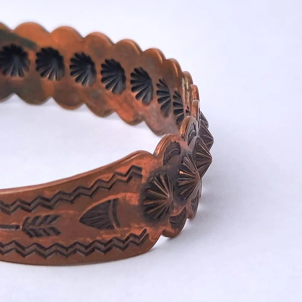 Vintage Copper Bell Copper Cuff Bracelet Southwestern‎ Sunburst Stamped